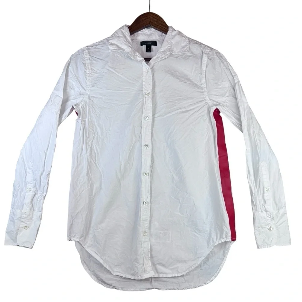 J. Crew Woman’s White Button Down Shirt with Red Accent Stripe